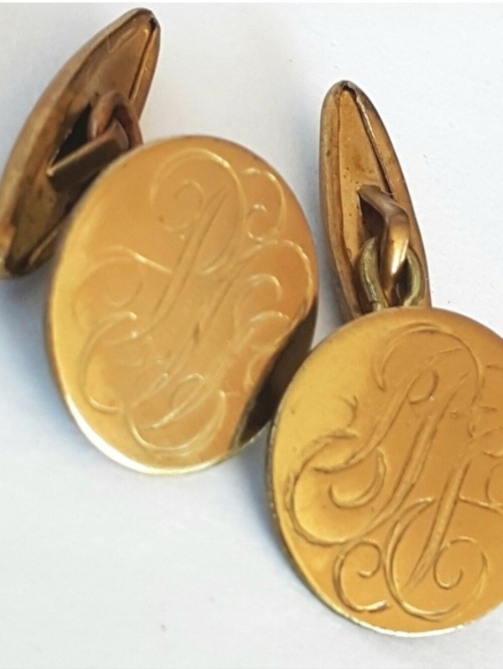 Dainty Vintage Cuff Links Small 1910s Round Flat Monogram Brass Retro Unisex
